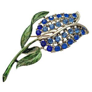 Vintage Blue Rhinestone Tulip Brooch, Mid Century New Old Stock Pin
